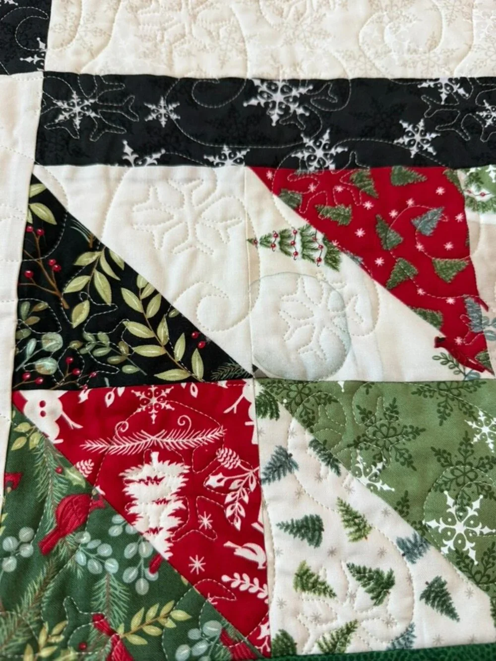 Handmade Quilt 63x43 Christmas Red Cardinal Snowman Friends Snowflake Birdhouse